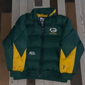 GREEN BAY PACKERS, GREEN & GOLD, PRO PLAYER DOWN COAT, SIZE LARGE